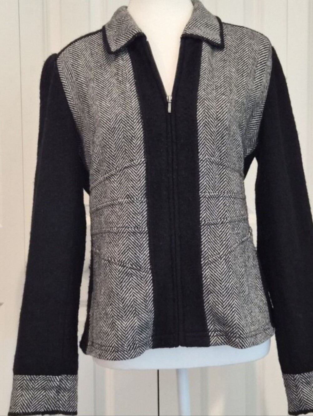 Mainbocher Boiled Wool Tweed Zip Jacket Medium Dark Academia Y2K
